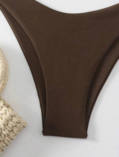 2 Piece Thong Bikini Solid White/Black/Coffee Halter Swimsuit Lace Up Brazilian Bathing Suit Double Fabric Beachwear The Clothing Company Sydney