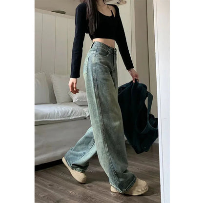 Vintage Baggy Straight Denim Trousers Y2K High Waist Loose Wide Leg Jeans Women Streetwear All-Match Casual Pants - The Clothing Company Sydney