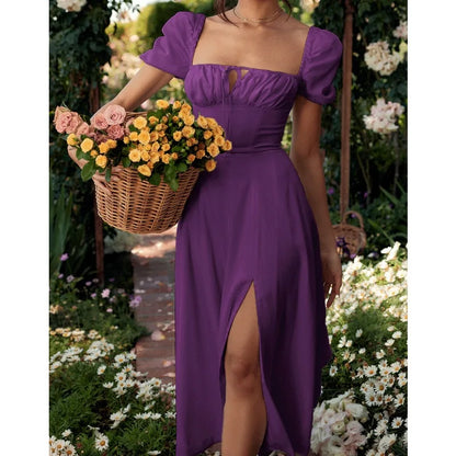 Women's Fashion Lace Up Simple Split Elegant Puff Sleeves A-line Dresses The Clothing Company Sydney
