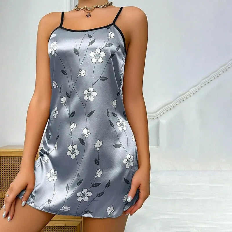 Women's Nightgown Satin Floral Print Spaghetti Strap Sleepwear Dress Luxurious Satin Slip Nightdress The Clothing Company Sydney