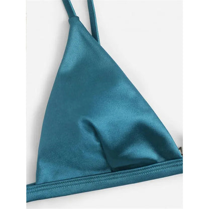 Side Tie Satin High Leg Cut Brazilian Bikini Swimwear Swimsuit Two piece Bikini set Bather Bathing Suit - The Clothing Company Sydney