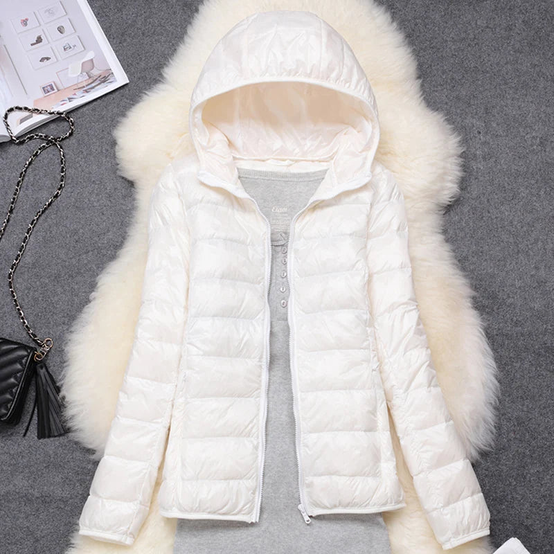 Women Puffer Jacket Plus Spring Autumn Female Ultra Lightweight Packable Hooded Down Coats - The Clothing Company Sydney