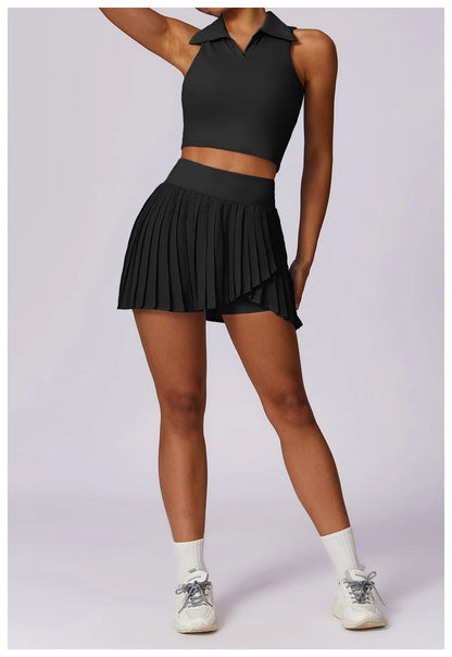 2 Piece Women's Gym Clothes Running Sports Fitness Breathable Yoga Tennis Top and Skirt Set - The Clothing Company Sydney