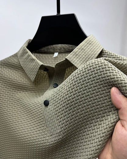 Summer Men's Lop-up Hollow Short-sleeved Polo Shirt Ice Silk Breathable Business Fashion T-Shirt Male Top The Clothing Company Sydney