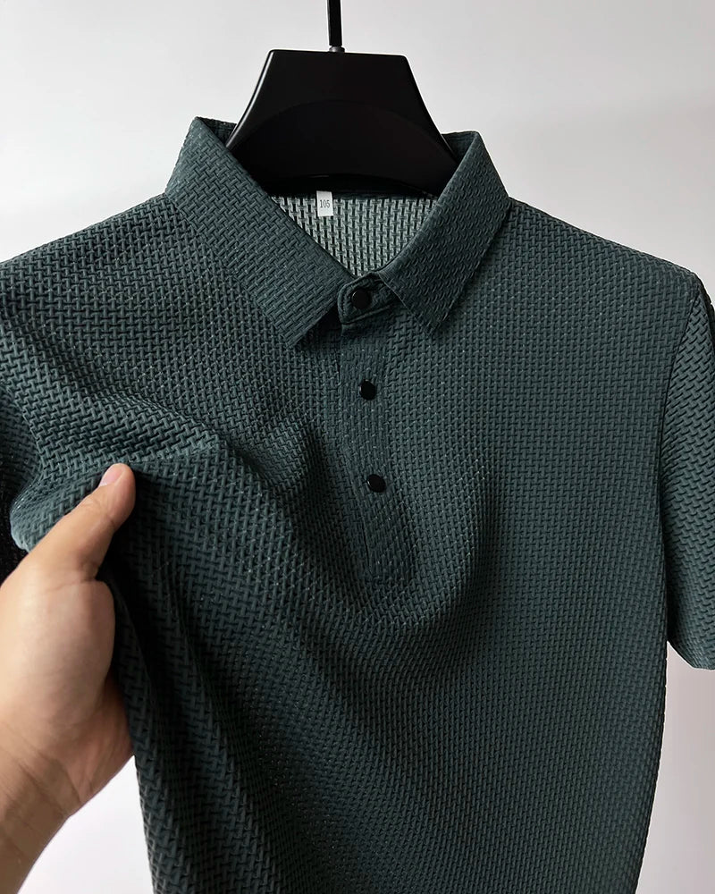 Summer Men's Lop-up Hollow Short-sleeved Polo Shirt Ice Silk Breathable Business Fashion T-Shirt Male Top The Clothing Company Sydney