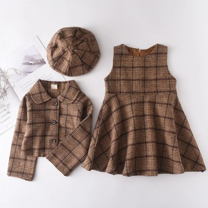 3 Piece Girls Clothes Spring Autumn New Girls Plaid Vest Dress Retro Outwear Coat Fashion Baby Party Outfits Set The Clothing Company Sydney