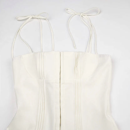 Fashion Chic Fold White Pleated Dress Mini Pins Up Birthday Party Sundress Strappy Corset Summer Dress - The Clothing Company Sydney