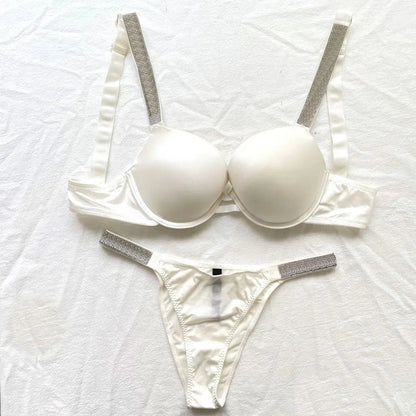 2 Piece Rhinestone Letter Seamless Bra Panties Backless Wireless Set Underwear Push Up Bra luxurious Women Lingerie Set The Clothing Company Sydney