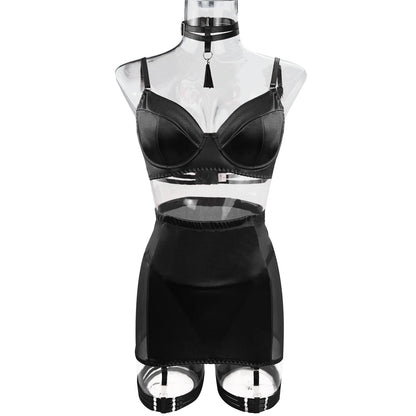 5 Piece Satin Lingerie Underwear Lace Seamless Intimate Skirt Bra And Briefs Outfit Set - The Clothing Company Sydney