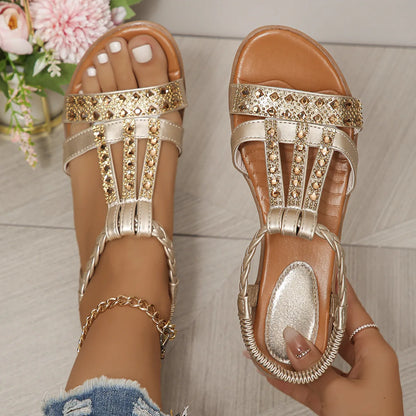 Summer Women's Wedge Shiny Rhinestones Elastic Platform Peep Toe Outdoor Sandals - The Clothing Company Sydney