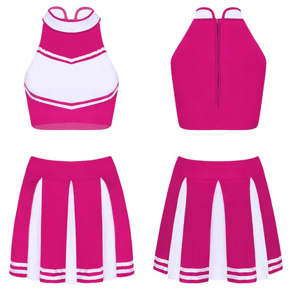 2 Piece Cheerleader Costume Women Adult Cheerleading Uniform Dancing Outfit Sleeveless Crop Top with Mini Pleated Skirt The Clothing Company Sydney