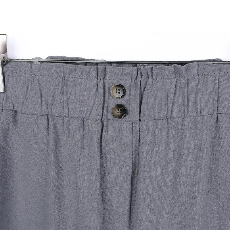 Women's Cotton Linen Loose Wide Leg Pants Summer Female High Elastic Waist Button Casual Streetwear Trousers The Clothing Company Sydney