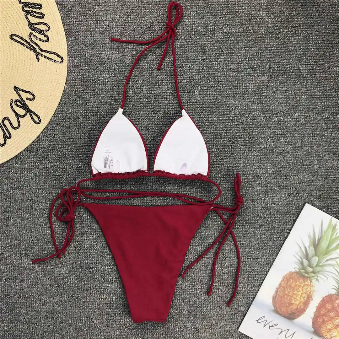 Neon Pink Brazilian Bikini Women Swimwear Halter Swimsuit Two piece Bikini set Bather Bathing Suit The Clothing Company Sydney