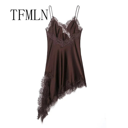 Lace Splicing Summer Sleeveless Asymmetry Dress Backless Slim Women's Party Sling Mini Dress The Clothing Company Sydney