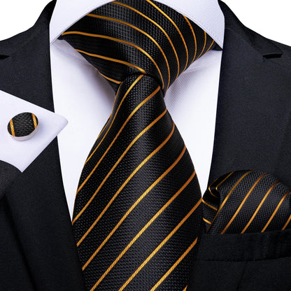 Luxury Black & Gold Paisley Silk Tie Set – Men's Necktie, Pocket Square & Cufflinks Gift The Clothing Company Sydney