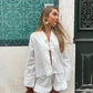 Lace Up Bow Short Sets For Women's Solid V-neck Long Sleeve Blouse Ruffles Shorts Suit Spring Summer Matching Outfit Set - The Clothing Company Sydney