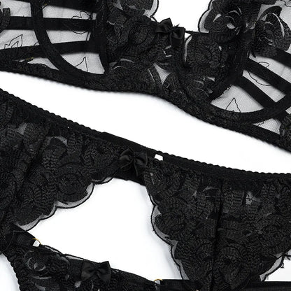 3 Piece Lingerie Luxury Jewel Shoulder Strap Underwear Garter Lace IntimateLingerie Set - The Clothing Company Sydney