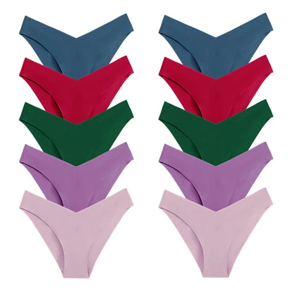 10 Pack Women's Seamless Panties V-Type Drop Waist Female Underwear Ice Silk Underpants Briefs The Clothing Company Sydney