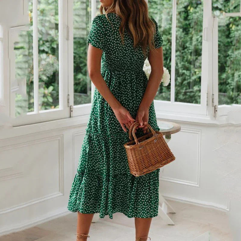 Vintage Print Puff Sleeve Summer Beach Casual Square collar floral maxi long dress - The Clothing Company Sydney
