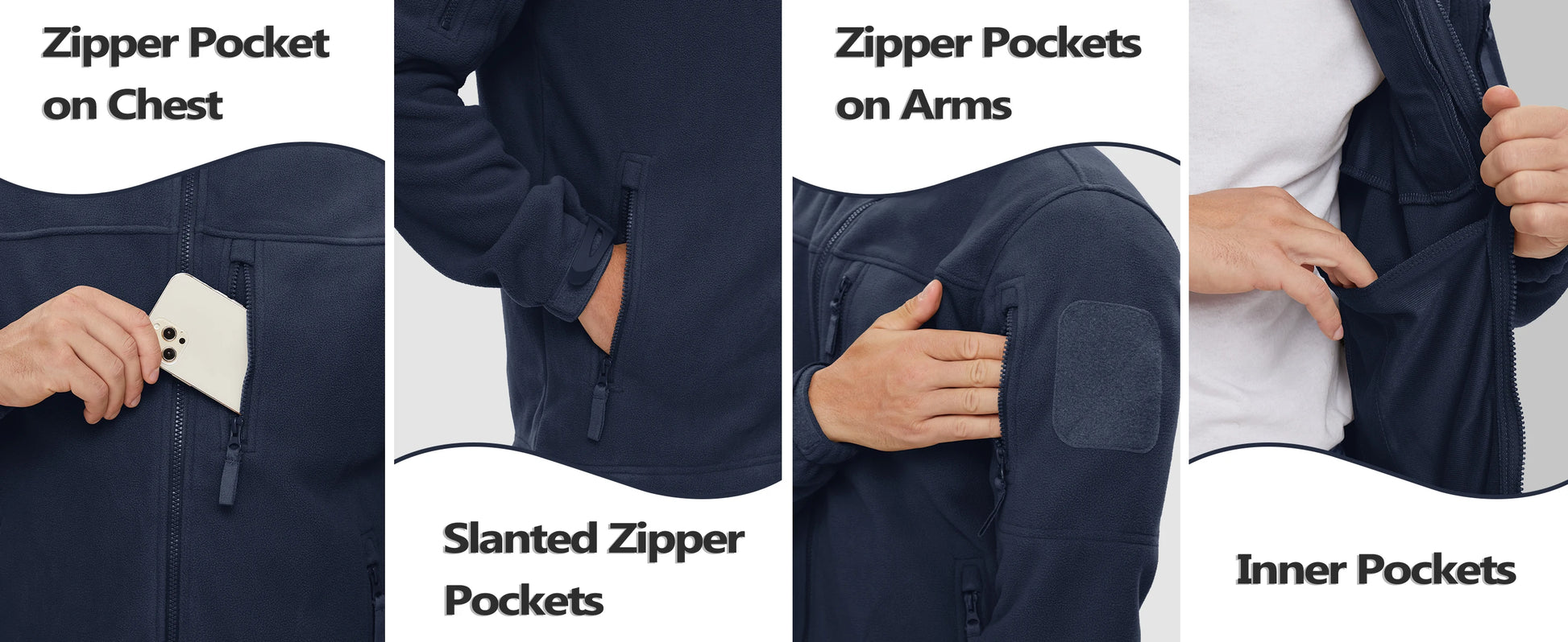 Full Zip Up Tactical Green Fleece Jacket Thermal Warm Work Coats Men's Pockets Safari Jacket Hiking Outwear Windbreaker - The Clothing Company Sydney