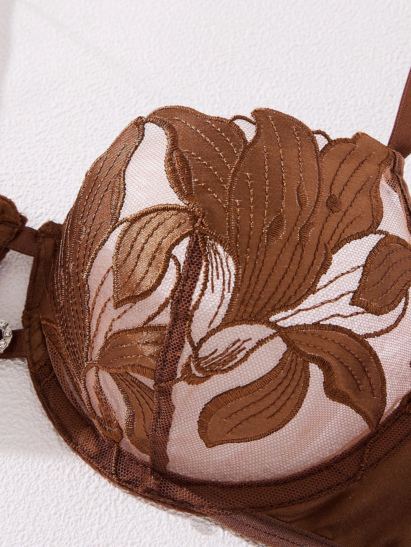 2 Piece Coffee Coloured Embroidered Print Floral Design Lingerie Set The Clothing Company Sydney