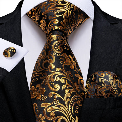 Luxury Black & Gold Paisley Silk Tie Set – Men's Necktie, Pocket Square & Cufflinks Gift The Clothing Company Sydney
