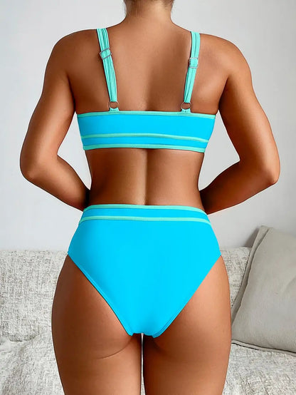 2 Piece Vintage Hot Pink Patchwork Bikini Set Summer Push Up Bra High Waist Swimsuit Beach Bathing Suit Two Piece Swimwear - The Clothing Company Sydney