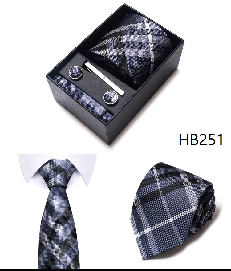 4 Piece Tie Handkerchief Cufflink Set For Men Necktie Holiday Gift Box Blue Gold Suit Accessories Slim Wedding Set The Clothing Company Sydney