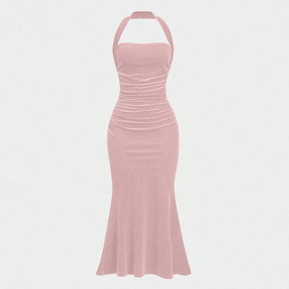 Women's Summer Elegant Plain Sleeveless Halter Neck Wrap Maxi Prom Dresses The Clothing Company Sydney