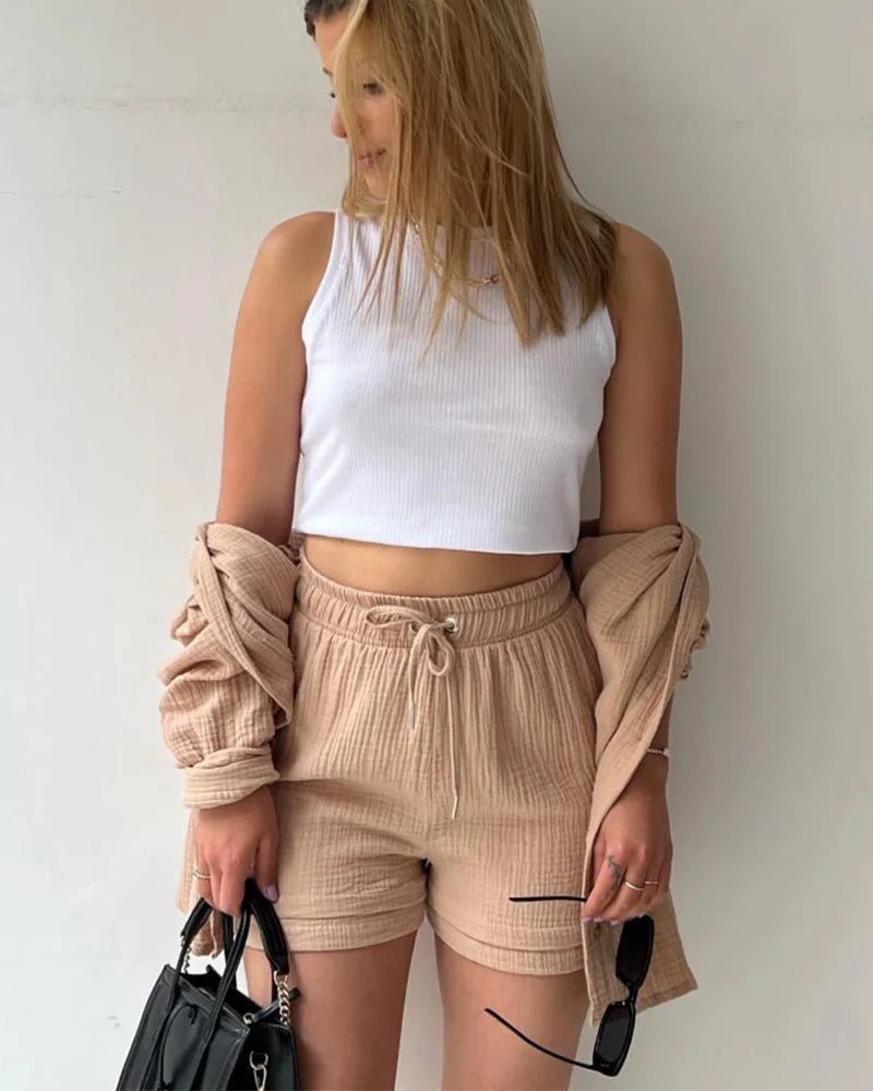 Summer Women's Suit Short Sets Outfits Suit Two Piece Button Up Matching Outfit Set - The Clothing Company Sydney