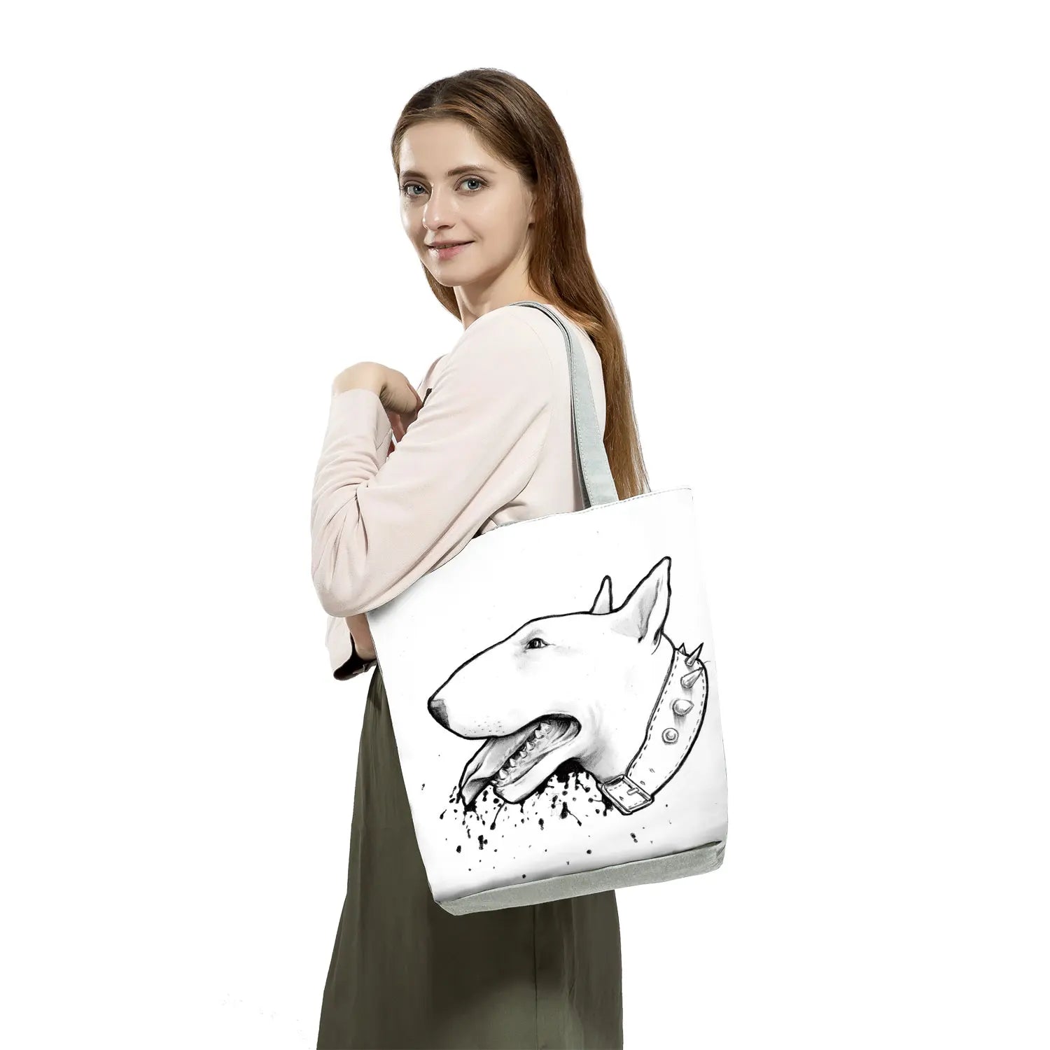 Bull Terrier Dog Print Shopping Bags Tote Casual Handbags Animal Print School Traveling Shoulder Bag - The Clothing Company Sydney