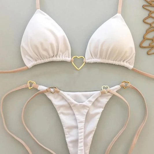 Women's White Bikini Low Waist Lace-up Swimsuit Two-piece Set Swimwear - The Clothing Company Sydney