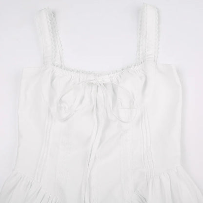 Lace Panel A-line Dress White Coquette Party Holiday Sleeveless Mini Corset Elegant Dress The Clothing Company Sydney