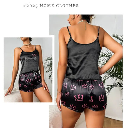 Women's Sexy Lingerie Satin Sleepwear Silk Cami Shorts Set Soft Sleep Pjs 2 Piece Nightwear Print Pajamas Homewear Pyjamas The Clothing Company Sydney