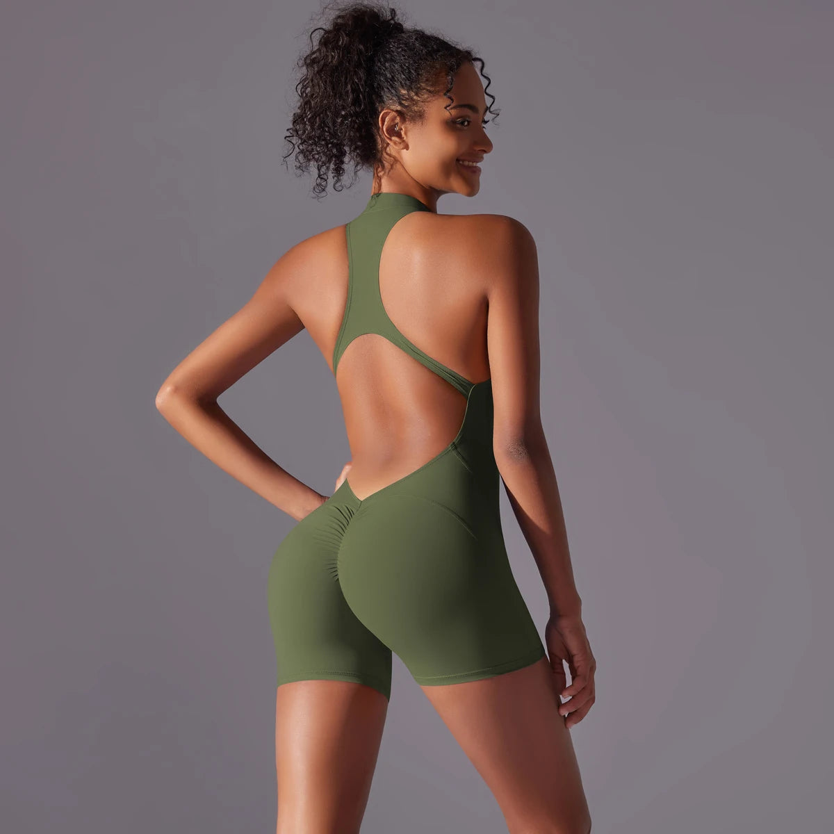 Hollow Backless Sport Jumpsuit Short Woman One Piece Gym Outfit Sleeveless Zipper Fitness Overalls Yoga Romper