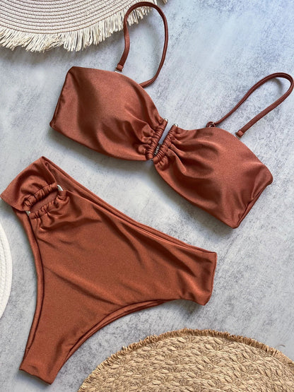 2 Piece Bandeau Bikini Push Up Swimsuit Swimwear Brazilian Bikini Set Thong Swim Suits Solid Beachwear The Clothing Company Sydney