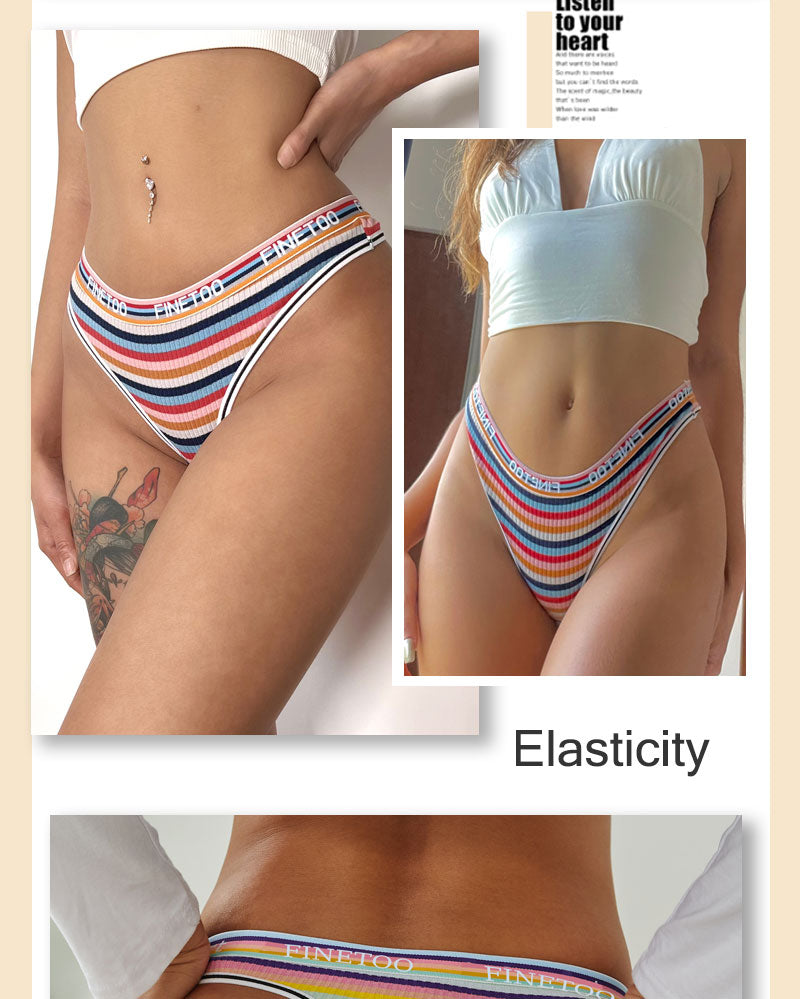4 Piece Set Women's Cotton Colourful Stripe Panties Underwear G-Strings Rainbow Thongs Female Soft Breathable Intimates Lingerie The Clothing Company Sydney