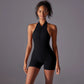 Hollow Backless Sport Jumpsuit Short Woman One Piece Gym Outfit Sleeveless Zipper Fitness Overalls Yoga Romper