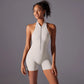 Hollow Backless Sport Jumpsuit Short Woman One Piece Gym Outfit Sleeveless Zipper Fitness Overalls Yoga Romper
