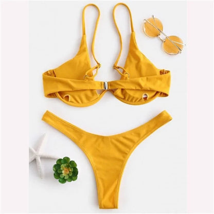 2 Piece Underwire Bikini Women Solid Red Push Up Bra Thong Swimsuit Haler V Neck Bathing Suit Mini Micro Thong Swimwear The Clothing Company Sydney