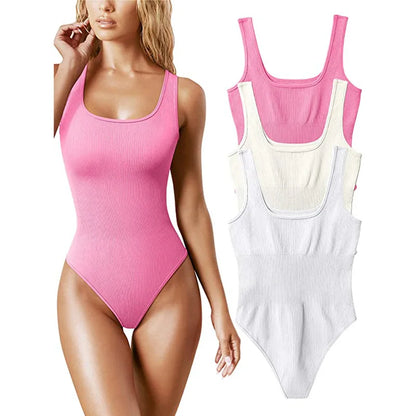 Ribbed Jumpsuit Daily Shaper Bodysuits Compression Open Crotch Shapewear Suit Playsuit - The Clothing Company Sydney