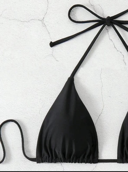 2 Piece Thong Bikini Solid White/Black/Coffee Halter Swimsuit Lace Up Brazilian Bathing Suit Double Fabric Beachwear The Clothing Company Sydney