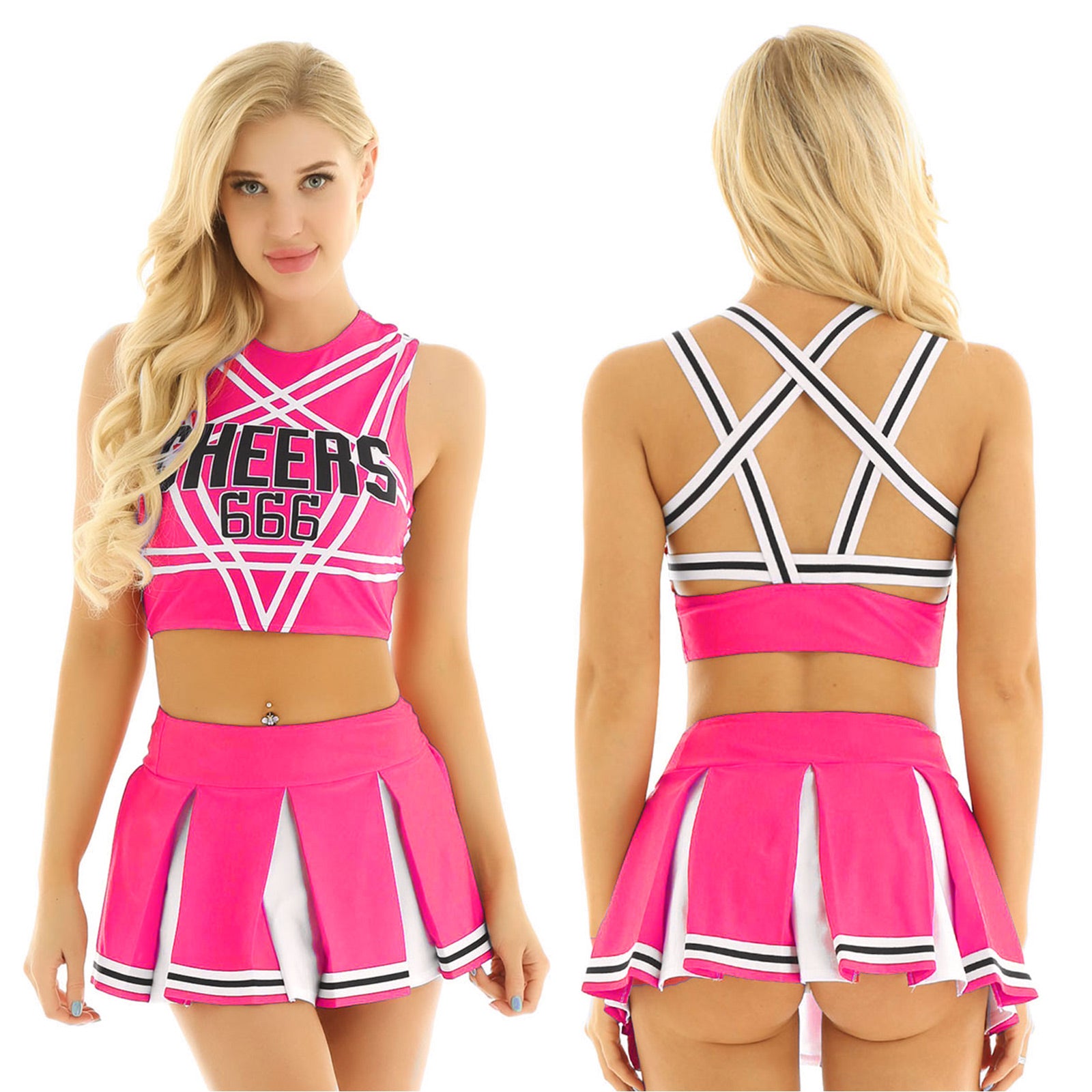 Women's Cheerleading Uniform Set Sleeveless Crop Top with Mini Pleated Skirt Cosplay Sports Stage Outfits - The Clothing Company Sydney