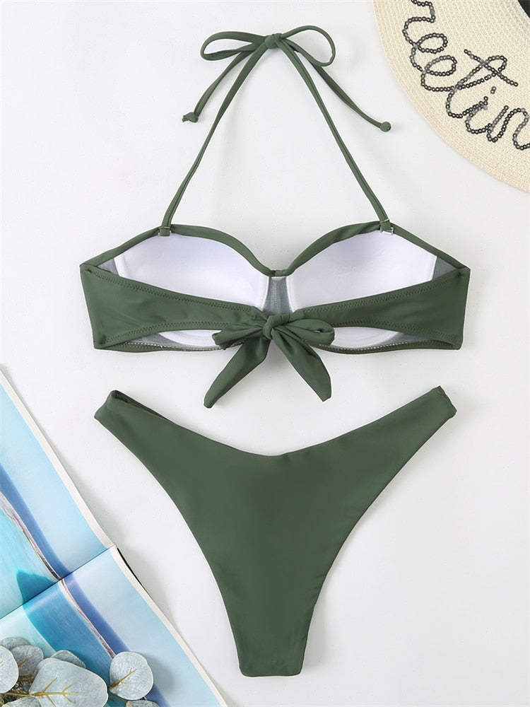 Bikini Swimsuit Women Swimwear Solid Push Up Bikinis Set High Waist Thong Bathing Suit Two Pieces Swimming Suits Female The Clothing Company Sydney