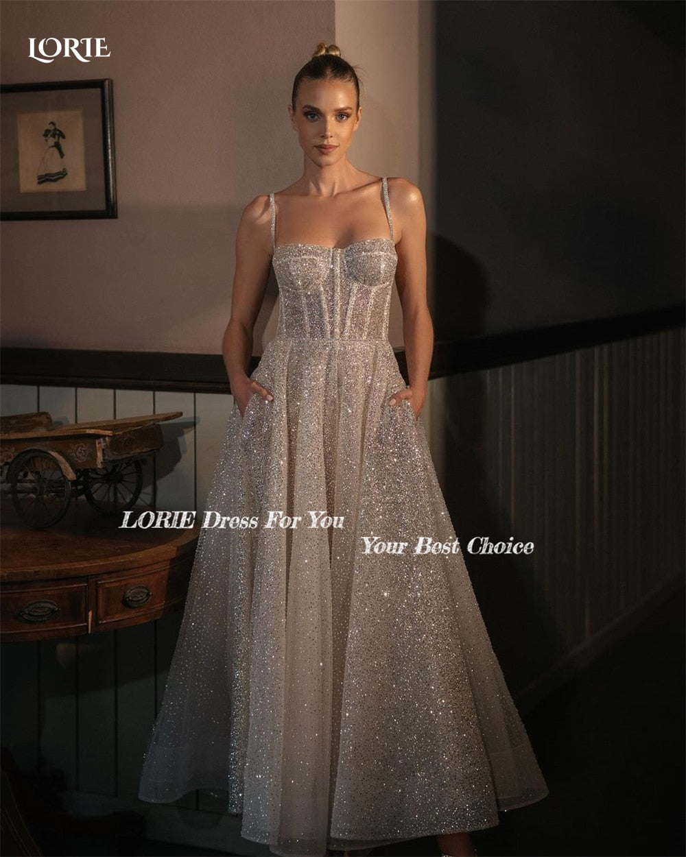 Glitter A-Line Formal Prom Spaghetti Straps Sparkly Sweetheart Evening Gowns Sequins Ankle-Length Shiny Graduation Dress The Clothing Company Sydney