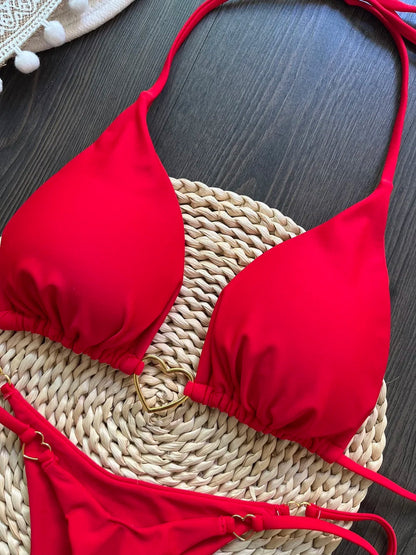Halter Solid color Bikini Set Women's Swimsuit Two piece Triangle Thong Swimwear Bathing Suit The Clothing Company Sydney
