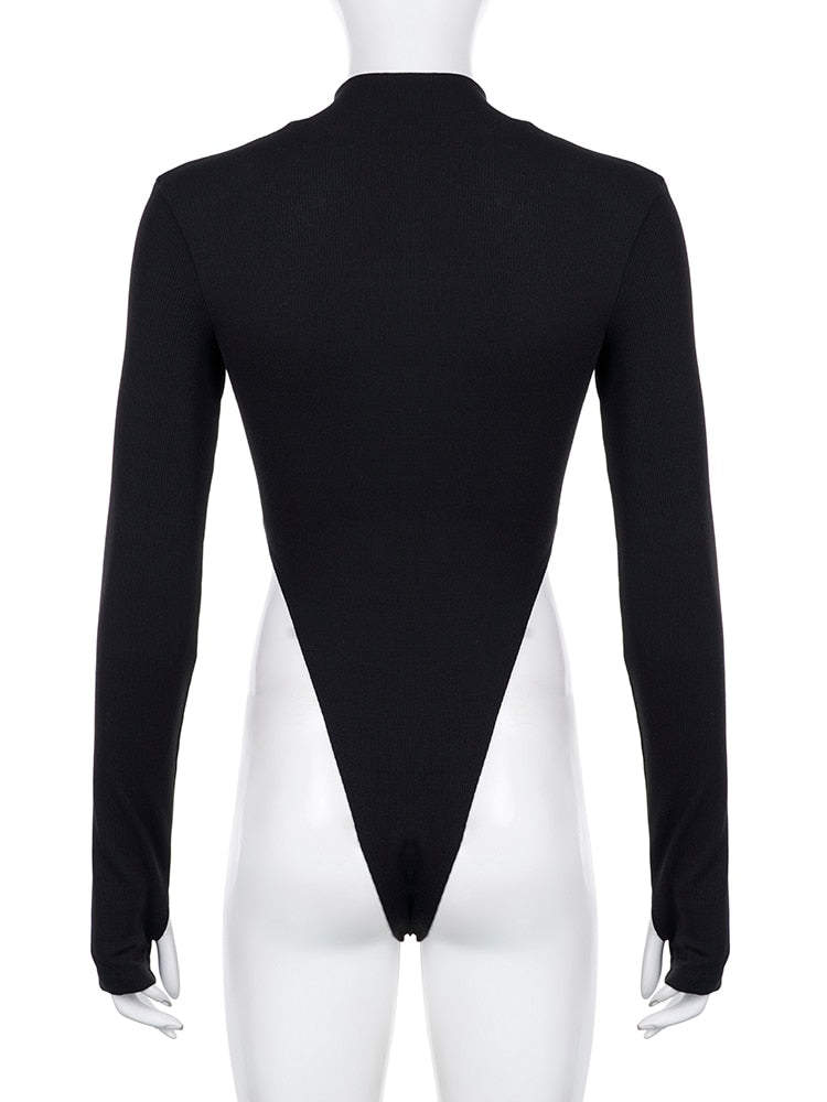 Streetwear Zipper Skinny Black Women Bodysuits Top Buckle Turtleneck Autumn Body Fashion Motorcycle One Piece Bodysuit The Clothing Company Sydney