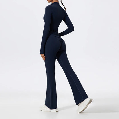 2 Piece Sports Suit Women Half Zipper Long Sleeves Slim Yoga Set Flared Activewear Gym Workout Sportswear The Clothing Company Sydney