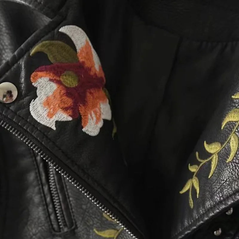 PU Leather Embroidered Rivet Coat Biker Streetwear Zipper Overcoat Women's Jackets Spring Clothes - The Clothing Company Sydney