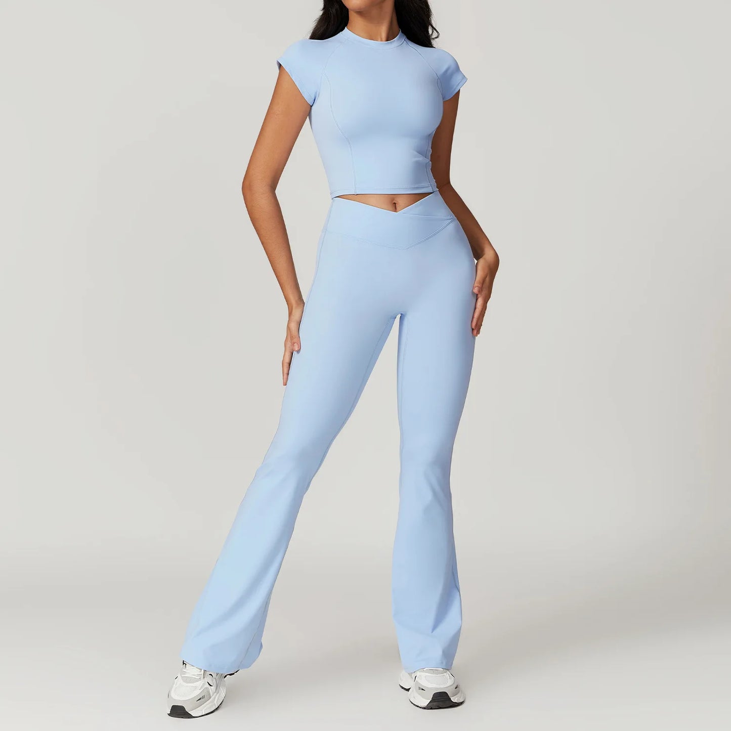 Women's Yoga Gym Activewear 2 Piece Set Sport Suit Workout Short Sleeve Crop Top High Waist Leggings Short Fitness Sports Wear